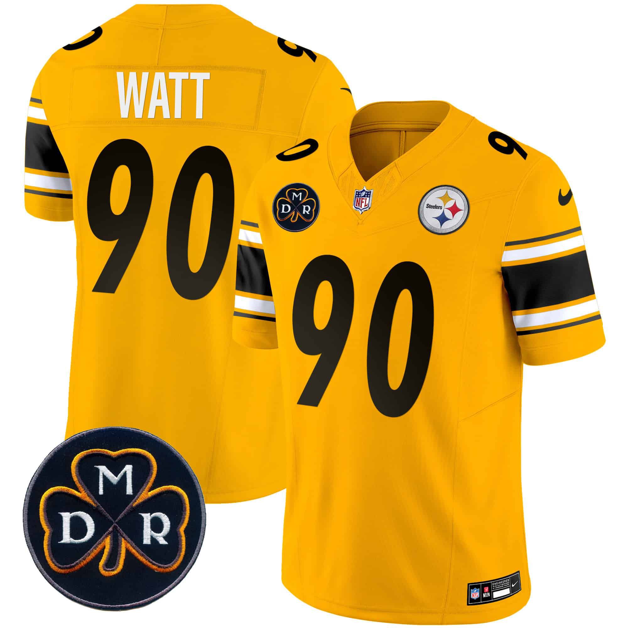 Men Pittsburgh Steelers #90 Watt Yellow 2024 Nike DMR Patch Vapor Limited NFL Jersey->customized nfl jersey->Custom Jersey